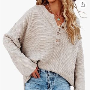 Henley Pullover Knit Sweater in Oatmeal color